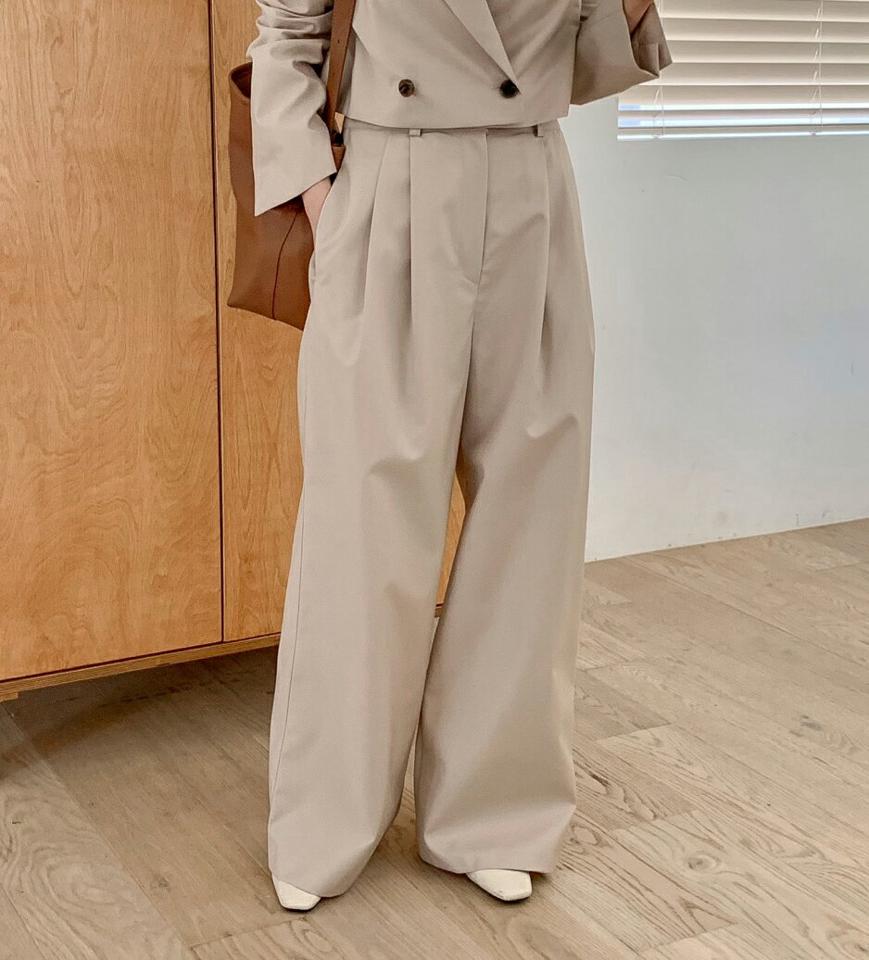 ツータックワイドスラックス・p004357 レディース 【pt】 韓国ファッション ボトムス パンツ スラックス ロング丈 フルレングス ハイウエスト ツータック ワイド ルーズ 無地 オフィスカジュアル ストリート 春 夏 カジュアル MKT