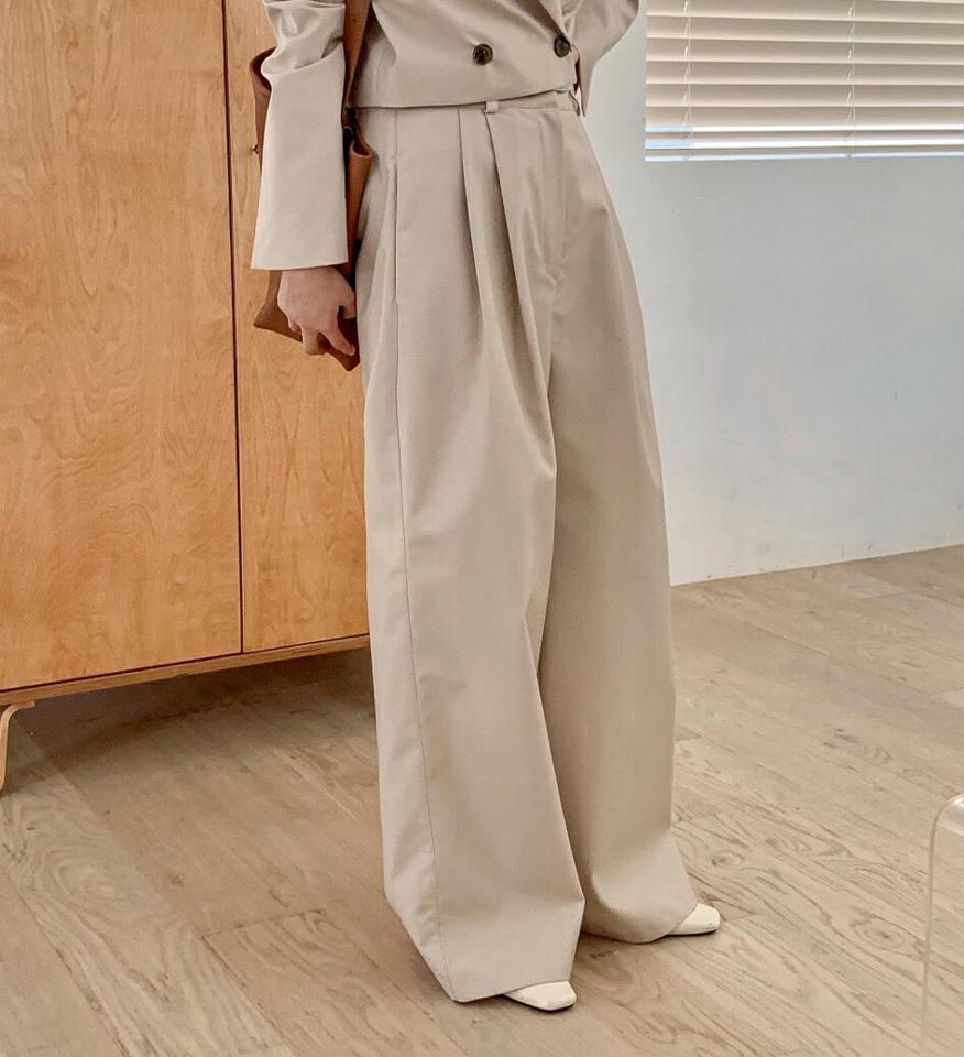 ツータックワイドスラックス・p004357 レディース 【pt】 韓国ファッション ボトムス パンツ スラックス ロング丈 フルレングス ハイウエスト ツータック ワイド ルーズ 無地 オフィスカジュアル ストリート 春 夏 カジュアル MKT