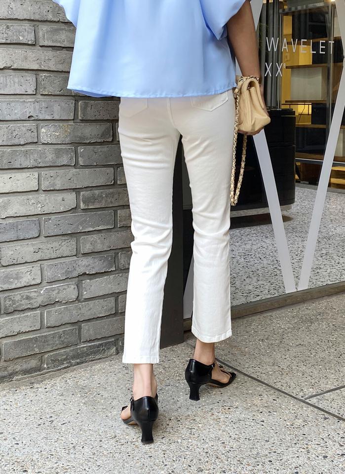 スリムストレートパンツ・t00670 レディース 【pt】 韓国ファッション ボトムス パンツ ロング丈 9分丈 ハイウエスト スリムフィット ストレート コットン 伸縮 伸びる 無地 シンプル ベーシック デイリー 春 夏 カジュアル