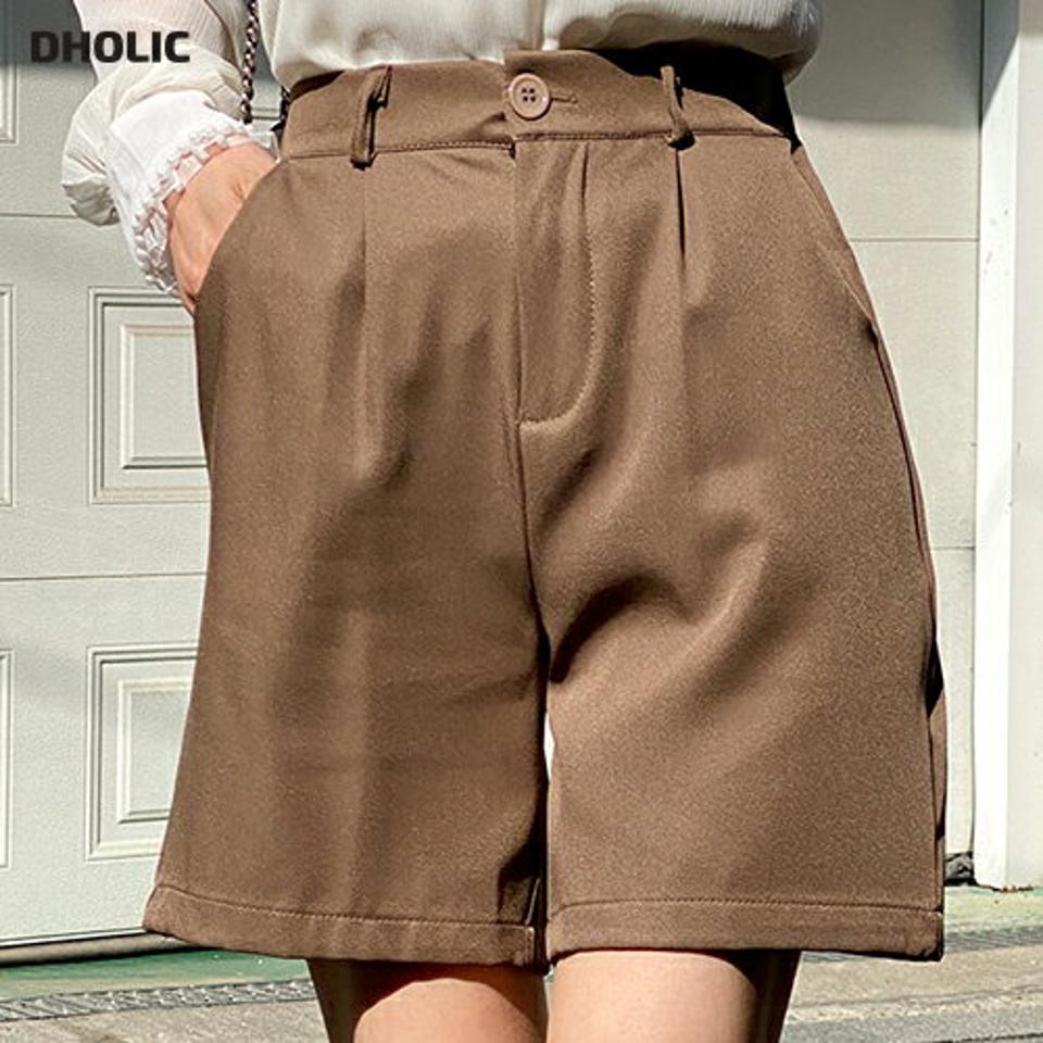 タックイージーショートパンツ・b00673 レディース 【pt】 韓国ファッション ボトス パンツ ショート丈 ハイウエスト タック イージー バックウエストゴム ワイド ストレート 無地 シンプル キュート デイリー 春 夏 カジュアル