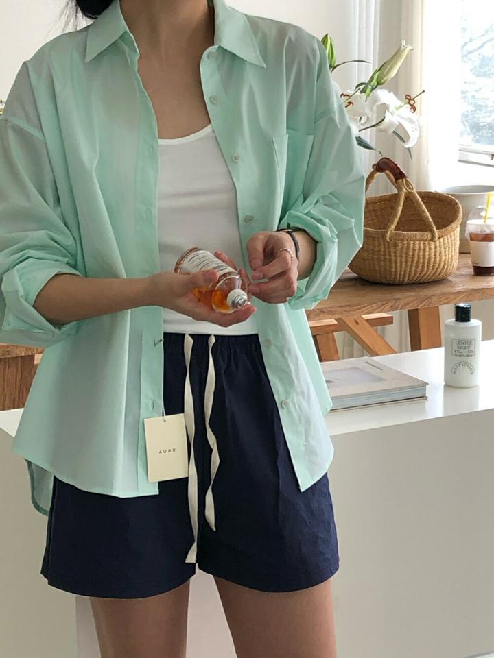 パステルポケットラウンドヘムシャツ・p004540 レディース 【bl】シャツ トップス 長袖 単色 無地 シンプル ベーシック パステル 春 秋 夏 カジュアル ラフ ゆったり 楽ちん デイリー 韓国ファッション MKT