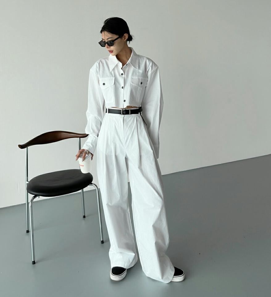 タックワイドロングパンツ・p004272 レディース 【pt】 韓国ファッション ボトムス パンツ ロング丈 ハイウエスト フルレングス タック ワイド ストレート ルーズ 無地 ストリート デイリー 大人 春 夏 カジュアル MKT