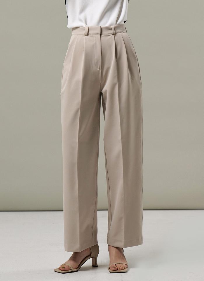 ツータックスラックス・t00699 レディース 【pt】 韓国ファッション ボトムス パンツ スラックス ロング丈 ハイウエスト ツータック ワイド ストレート コットン混 無地 オフィスカジュアル シンプル 大人 春 夏 カジュアル