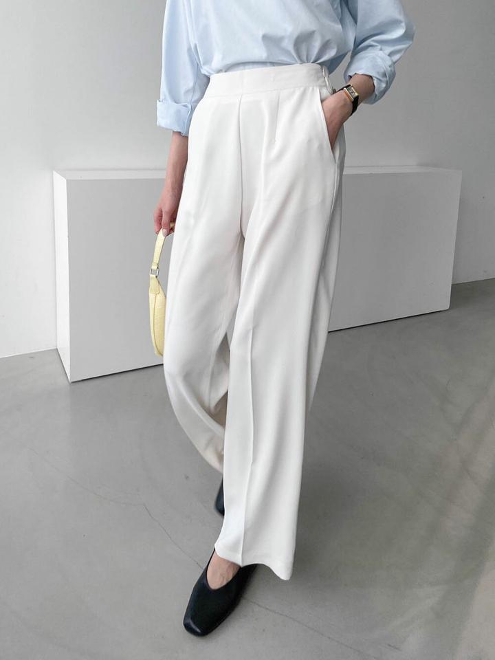 バックゴムダーツスラックス・p004545 レディース 【sho】パンツ ロング丈 単色 無地 シンプル ベーシック スラックス バックゴム ダーツ 春 夏 秋 かわいい 可愛い 大人 オフィスカジュアル きれいめ 上品 韓国ファッション MKT