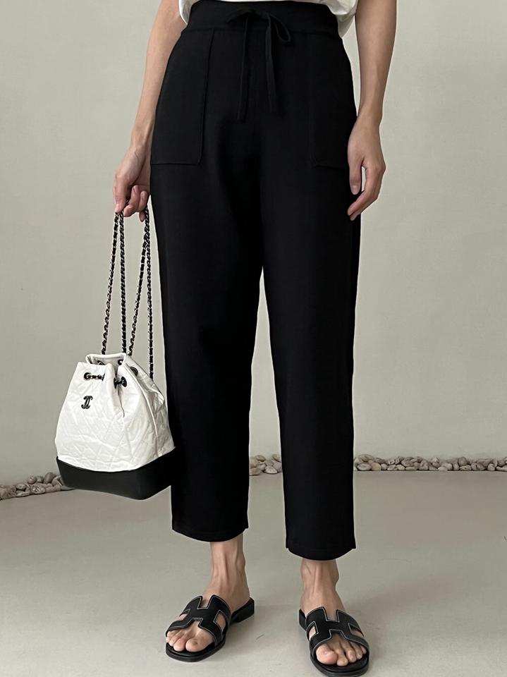 ドロストポケットニットパンツ・p004276 レディース 【pt】パンツ 単色 無地 シンプル ベーシック ドロスト ニット ニットパンツ 春 夏 秋 カジュアル ラフ 楽ちん 韓国ファッション MKT