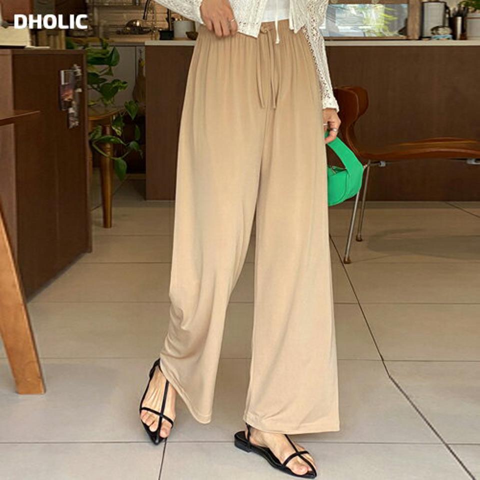 ドロストイージーワイドパンツ・r72182 レディース 【pt】 韓国ファッション ボトムス パンツ ロング丈 ハイウエスト ドロスト リボン ストラップ ワイド イージー ウエストゴム ルーズフィット 無地 大人カジュアル 春 夏 カジュアル
