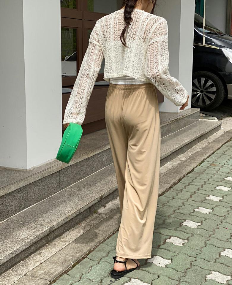 ドロストイージーワイドパンツ・r72182 レディース 【pt】 韓国ファッション ボトムス パンツ ロング丈 ハイウエスト ドロスト リボン ストラップ ワイド イージー ウエストゴム ルーズフィット 無地 大人カジュアル 春 夏 カジュアル