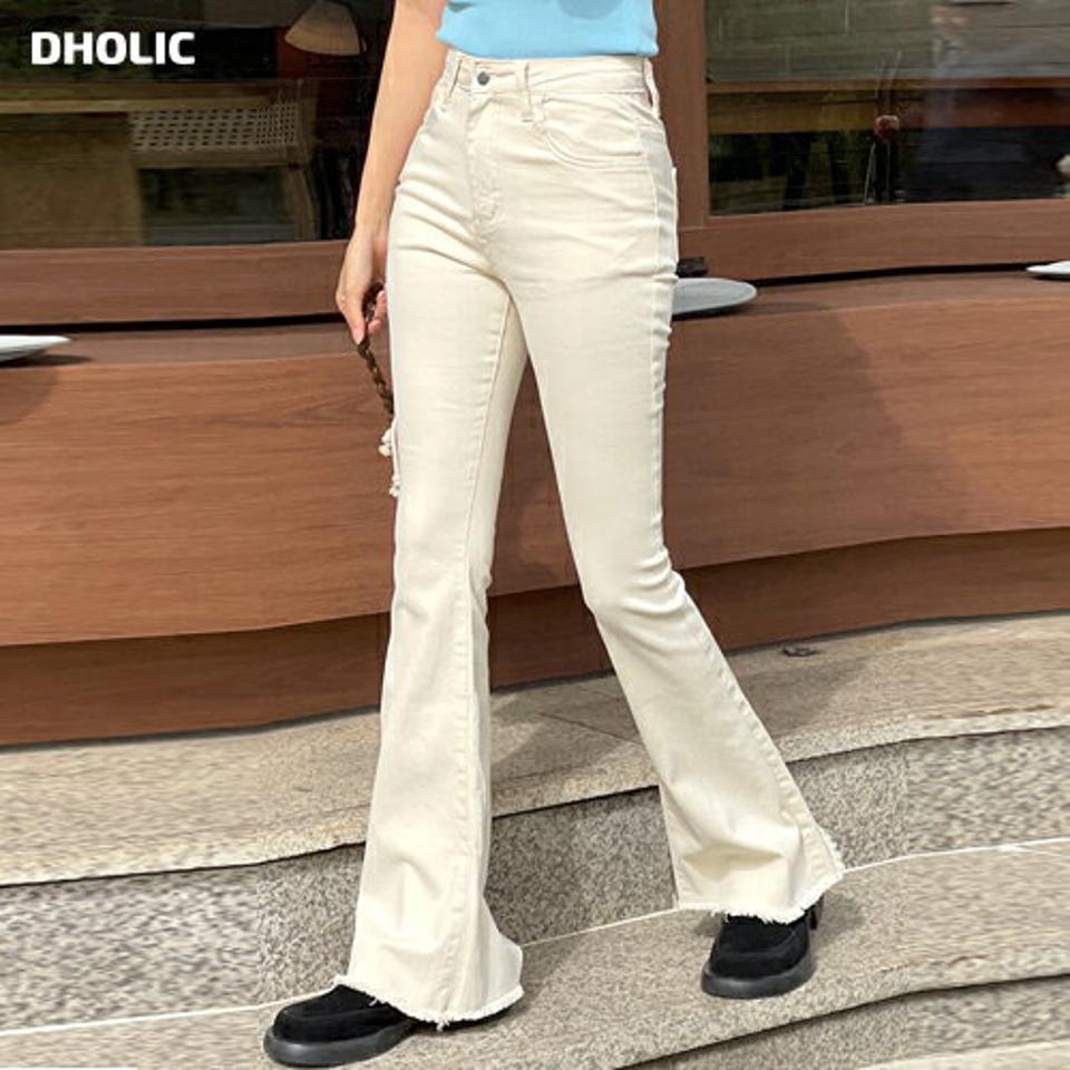 カットオフフレアパンツ・b72190 レディース 【pt】 韓国ファッション ボトムス パンツ ロング丈 フルレングス ハイウエスト フレイド 切りっぱなし フレア スリムフィット 細身 コットン 無地 レトロ ストリート 春 夏 カジュアル