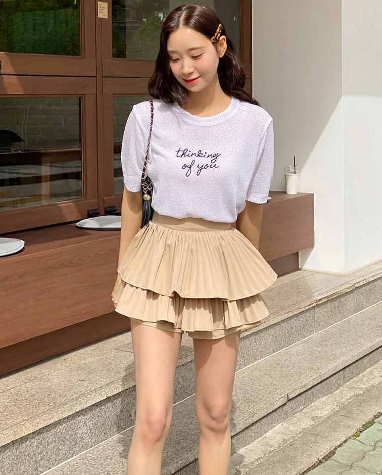 プリーツティアードスカートパンツ・b72189 レディース 【pt】 韓国ファッション ボトムス パンツ スカートパンツ キュロット ミニ丈 ハイウエスト ウエストゴム ティアード プリーツ ボリューム 台形 無地 ガーリー キュート 春 夏 カジュアル