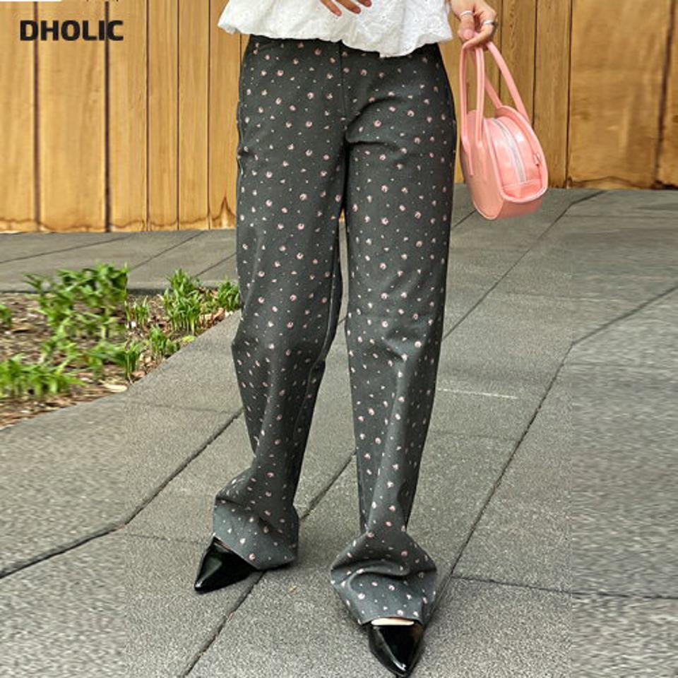 花柄ワイドストレートパンツ・t72187 レディース 【pt】 韓国ファッション ボトムス パンツ ロング丈 フルレングス ハイウエスト 花柄 フラワー ストレート ワイド コットン 綿100 ガーリー 大人 レトロ カラフル 春 秋 カジュアル