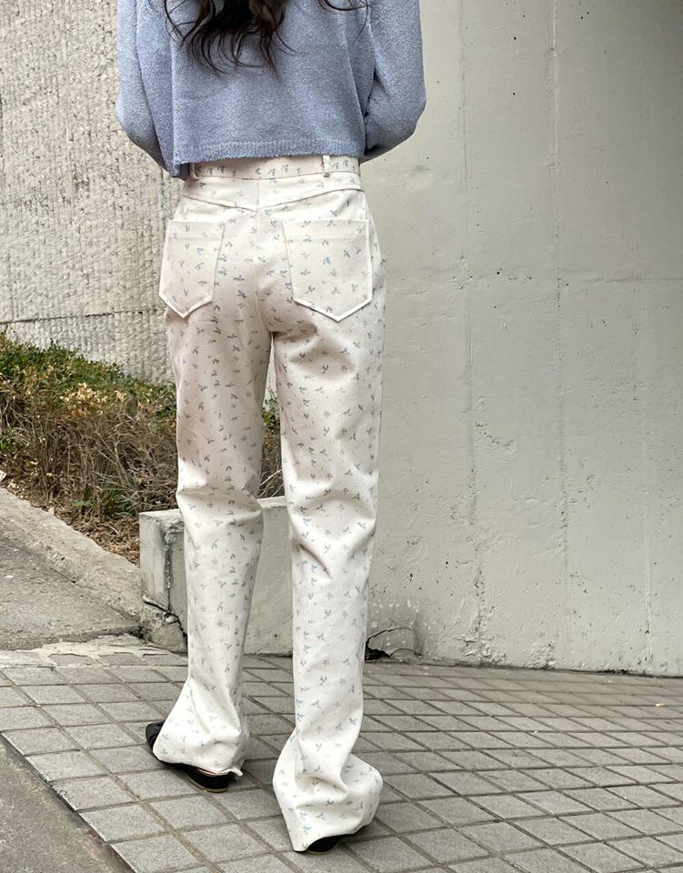 花柄ワイドストレートパンツ・t72187 レディース 【pt】 韓国ファッション ボトムス パンツ ロング丈 フルレングス ハイウエスト 花柄 フラワー ストレート ワイド コットン 綿100 ガーリー 大人 レトロ カラフル 春 秋 カジュアル