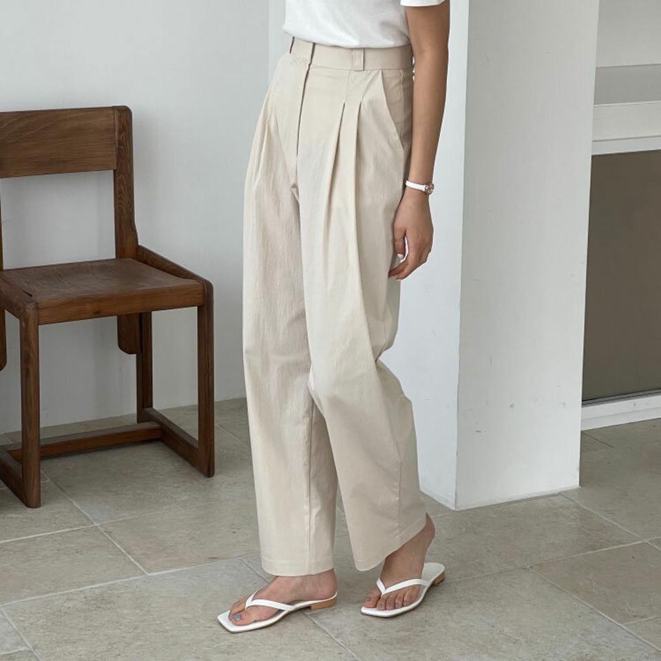 ホックツータックスラックス・p004378 レディース 【pt】パンツ スラックス ロング丈 単色 無地 シンプル ベーシック ホック タック ストレート 春 夏 秋 カジュアル ラフ デイリー 韓国ファッション MKT