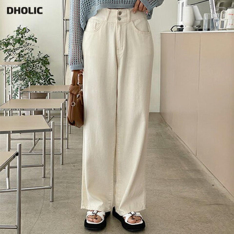 ツーボタンコットンワイドパンツ・t00554 レディース 【pt】 韓国ファッション ボトムス パンツ ロング丈 フルレングス ハイウエスト ツーボタン コットン 綿100 ワイド ルーズフィット 無地 シンプル デイリー 春 夏 カジュアル