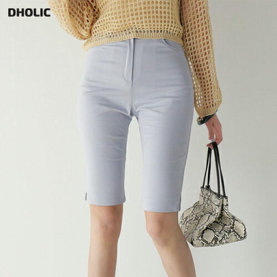 スリットスリムハーフパンツ・t00649 レディース 【pt】 韓国ファッション ボトムス パンツ ハーフ丈 5分丈 ハイウエスト コットン昆 ストレッチ スリット スリムフィット タイト 伸びる 無地 パステル シンプル デイリー 春 夏 カジュアル