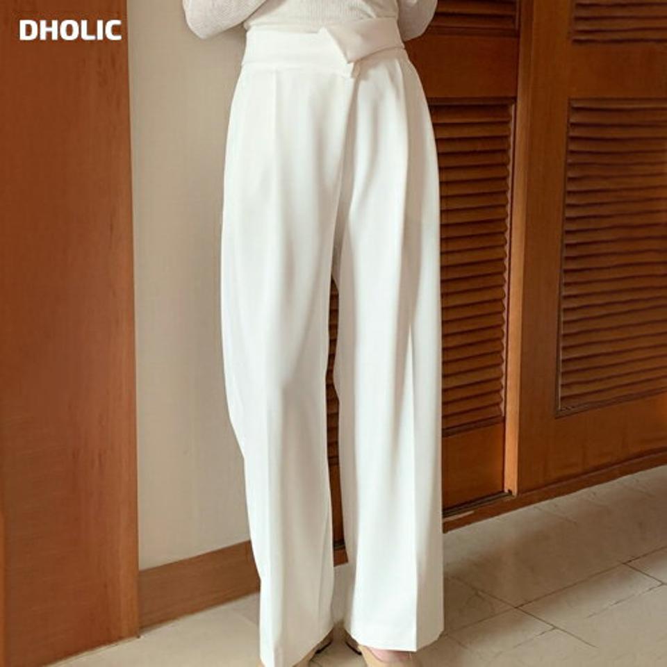 ターンアップウエストワイドスラックス・p004557 レディース 【pt】パンツ ロング丈 単色 無地 シンプル ベーシック ワイド タック ユニーク 個性的 春 秋 冬 かわいい 可愛い 大人 韓国ファッション MKT