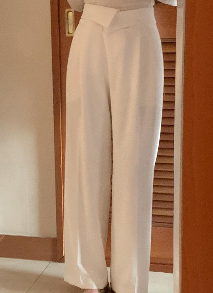 ターンアップウエストワイドスラックス・p004557 レディース 【pt】パンツ ロング丈 単色 無地 シンプル ベーシック ワイド タック ユニーク 個性的 春 秋 冬 かわいい 可愛い 大人 韓国ファッション MKT