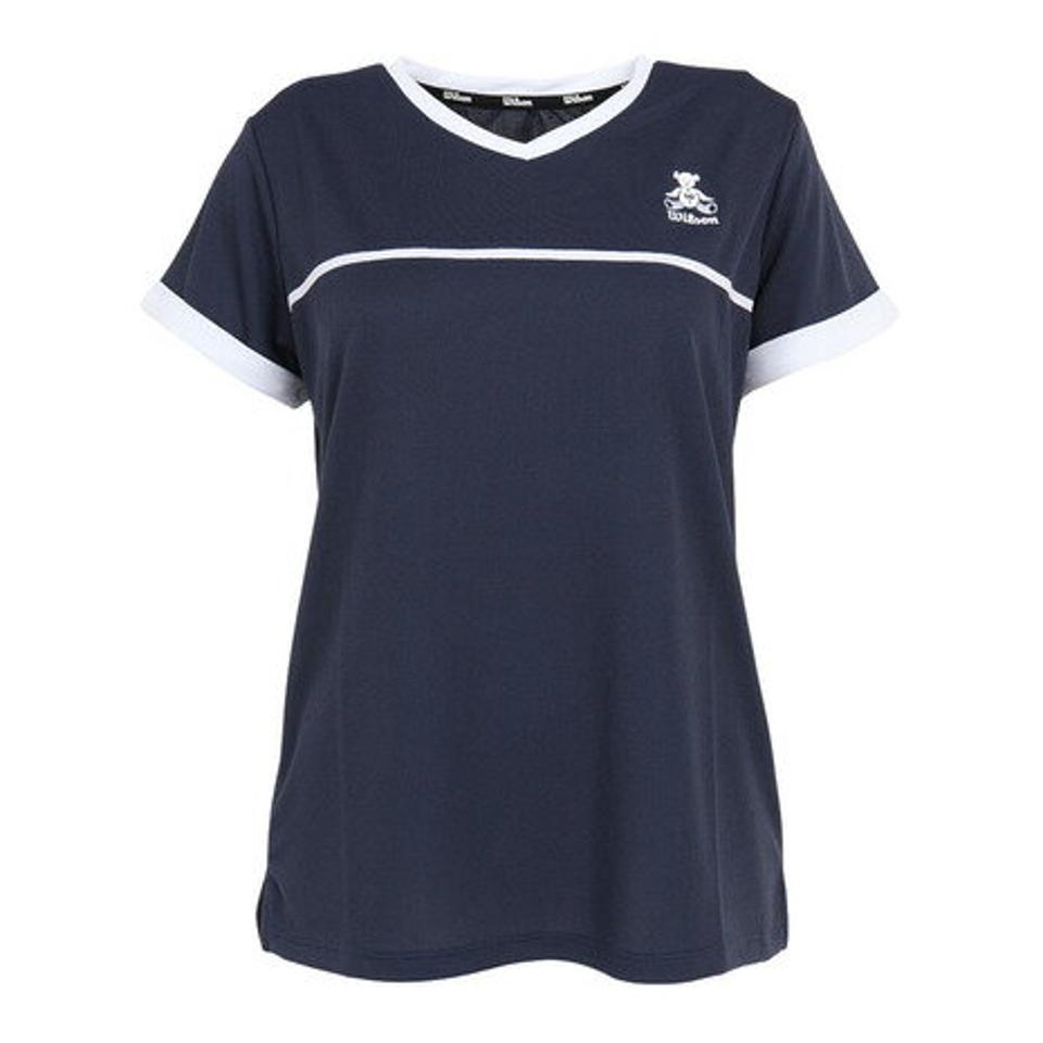 ウイルソン(Wilson)(レディース)テニスウェア レディース フェイクレイヤード 切替 Tシャツ 紫外線遮蔽率90%以上 UVカット 紫外線対策 吸水速乾 413261-NV