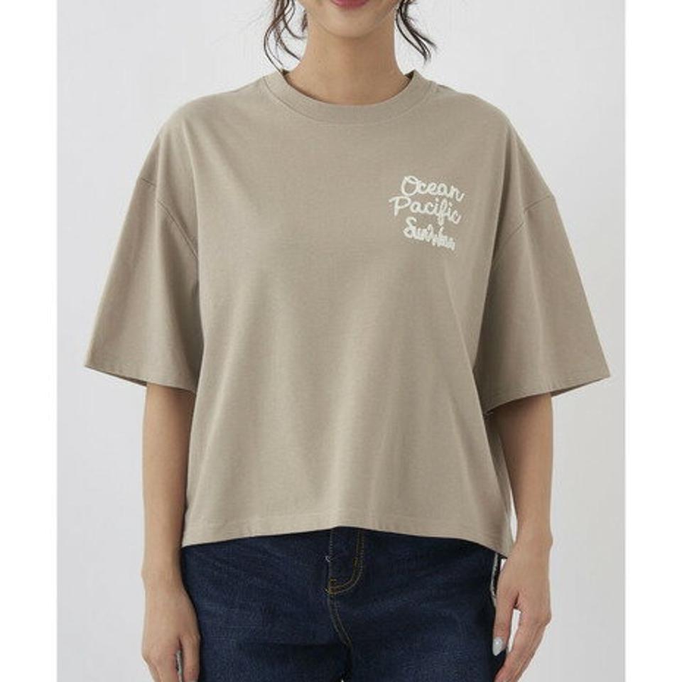 オーシャンパシフィック(Ocean Pacific)(レディース)半袖Tシャツ レディース チェーン刺繍×フェルト UVカット 523507BEG