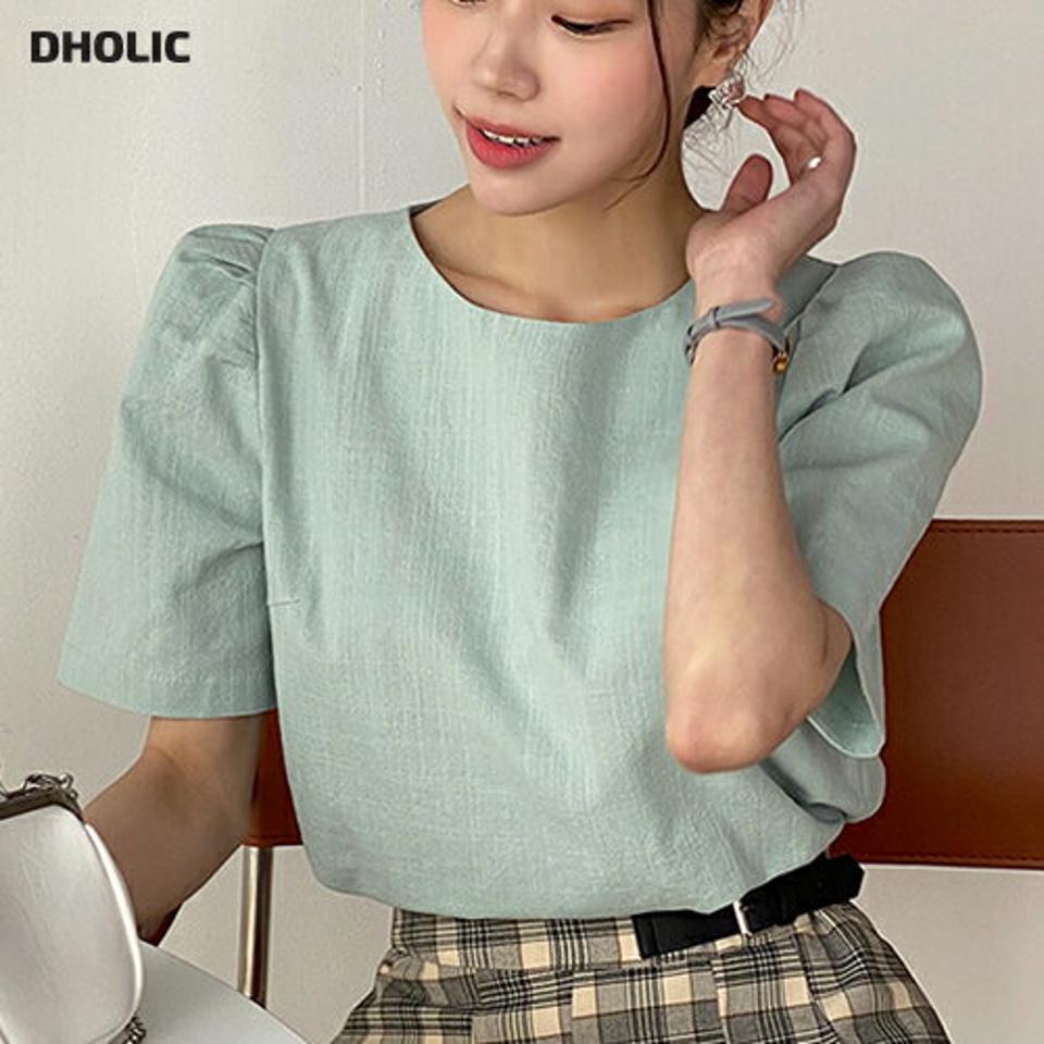 ≪人気商品再入荷≫パフハーフスリーブブラウス・t01048 レディース 【bl】 韓国ファッション トップス ブラウス ボートネック 半袖 パフスリーブ ショート丈 コットン 綿100 ボリューム ナチュラルライン 無地 オフィスカジュアル ガーリー 春 夏 カジュアル