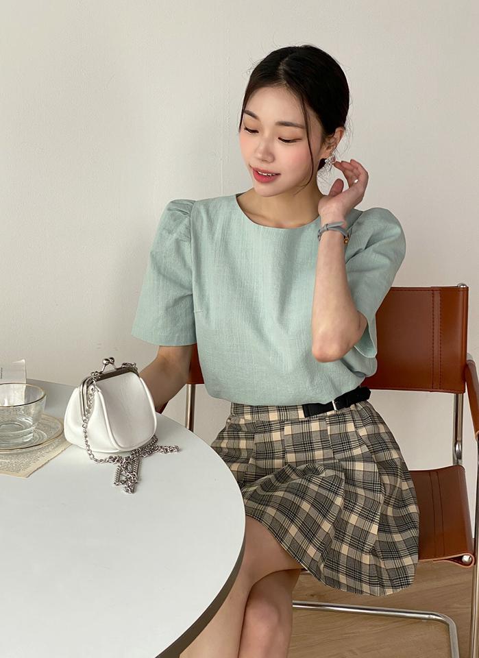 ≪人気商品再入荷≫パフハーフスリーブブラウス・t01048 レディース 【bl】 韓国ファッション トップス ブラウス ボートネック 半袖 パフスリーブ ショート丈 コットン 綿100 ボリューム ナチュラルライン 無地 オフィスカジュアル ガーリー 春 夏 カジュアル