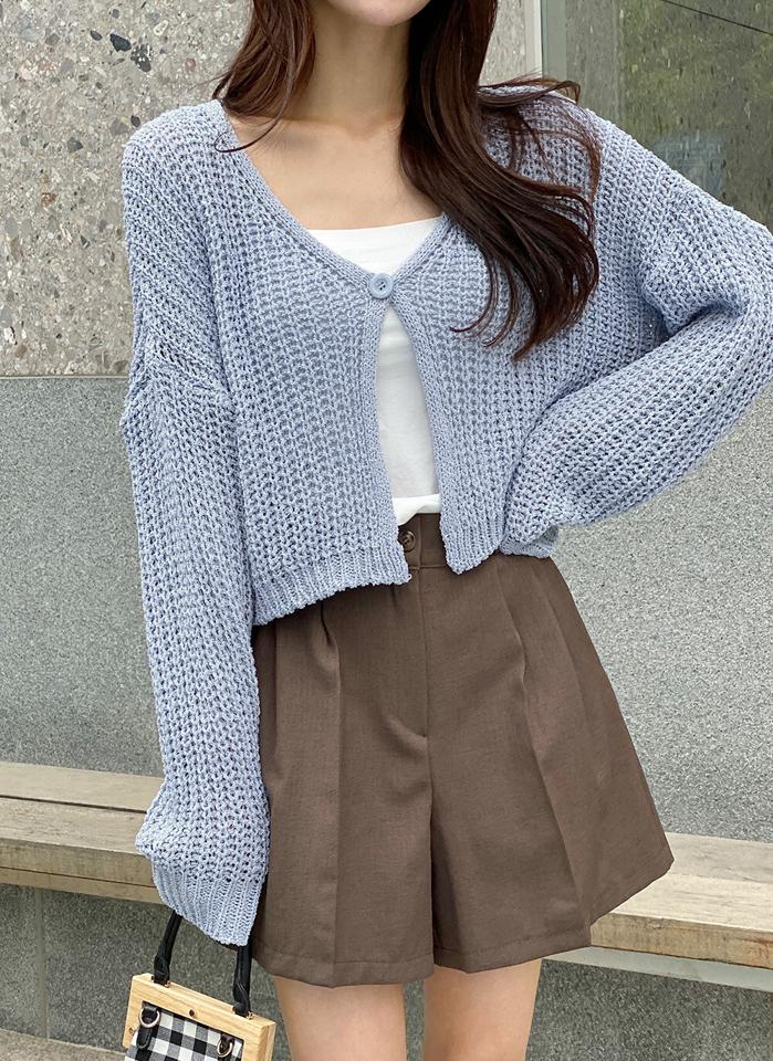 タックショートパンツ・t01075 レディース 【pt】 韓国ファッション ボトムス パンツ ショート丈 ハイウエスト ボタン タック ワイド ルーズフィット 無地 シンプル モード 大人カジュアル ベーシック デイリー 春 夏 カジュアル