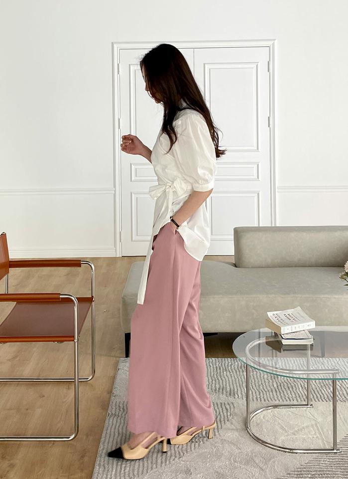 ワンタックイージースラックス・t01094 レディース 【pt】 韓国ファッション ボトムス パンツ スラックス ロング丈 ハイ上 ワンタック イージー バックウエストゴム ワイド ストレート 無地 オフィスカジュアル モード 春 夏 カジュアル