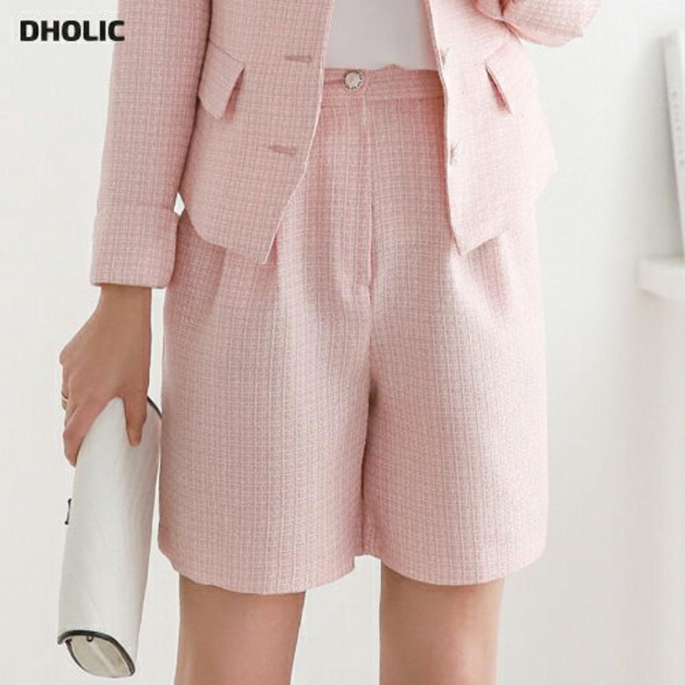 【スーパーセール特価】ツイードイージーショートパンツ・p004767 レディース 【pt】 韓国ファッション ボトムス パンツ ショート丈 ハイウエスト イージー バックウエストゴム ツイード ワイド ストレート モード パステル お出かけ 春 夏 カジュアル MKT