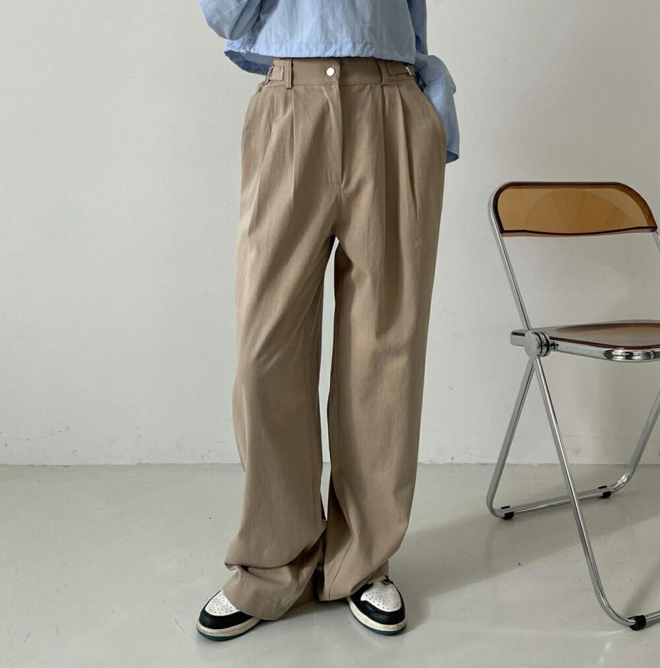 ベルトワイドコットンパンツ・p004722 レディース 【pt】パンツ ロング丈 ワイド チノパンツ 単色 無地 シンプル ベーシック ベルト タック フルレングス カジュアル ラフ 春 夏 秋 冬 韓国ファッション MKT