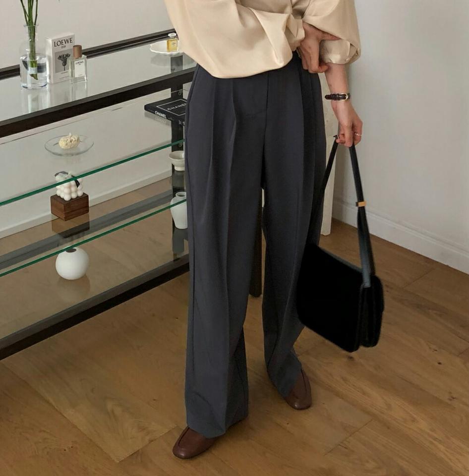 ツータックワイドスラックス・p003823 レディース 【pt】パンツ ロング丈 単色 無地 シンプル ベーシック ワイド ツータック ワイド フルレングス タック スラックス 春 秋 冬 カジュアル ラフ 韓国ファッション MKT