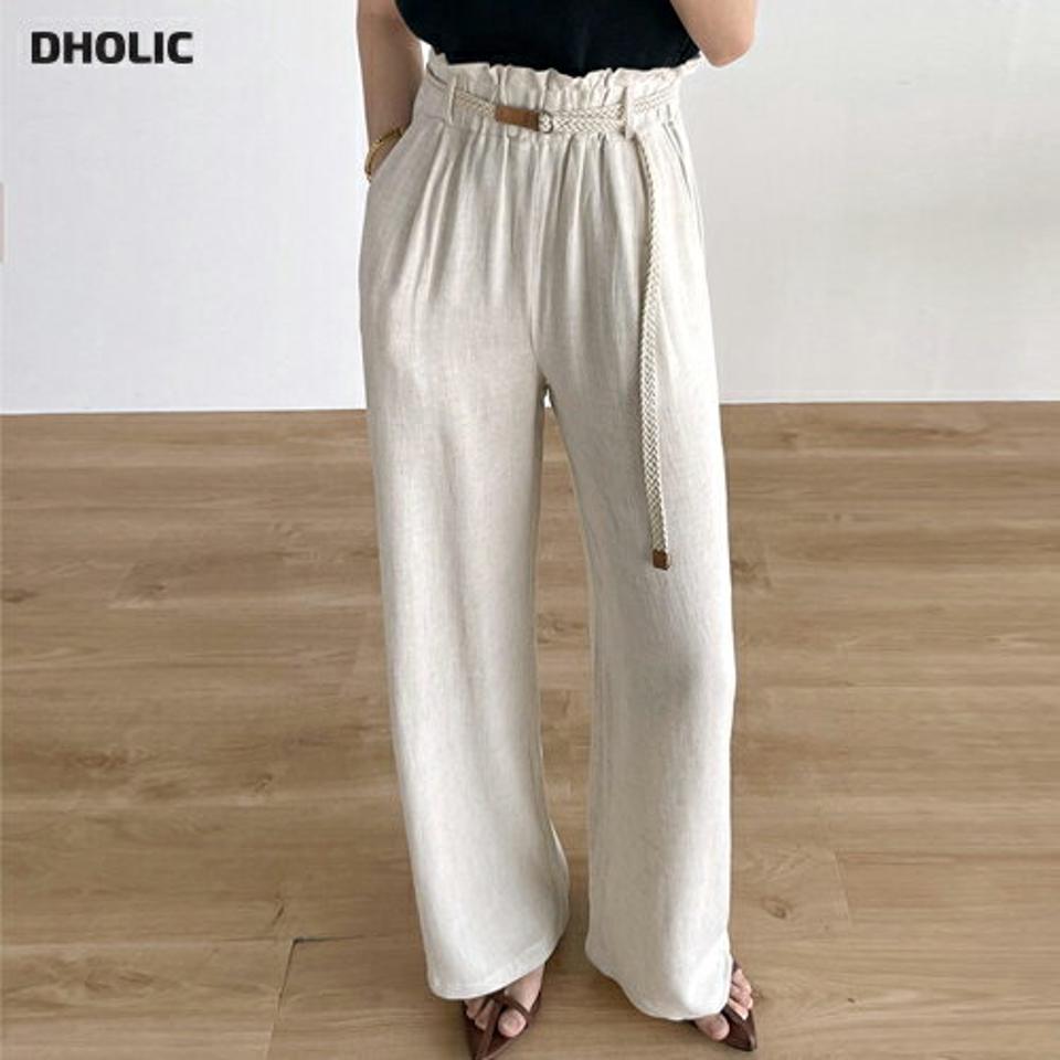 ベルト付イージーワイドパンツ・r00502 レディース 【pt】 韓国ファッション ボトムス パンツ ロング丈 ハイウエスト ウエストゴム イージー ベルト付き ワイド ストレート コットン混 無地 ナチュラル 大人 春 夏 カジュアル