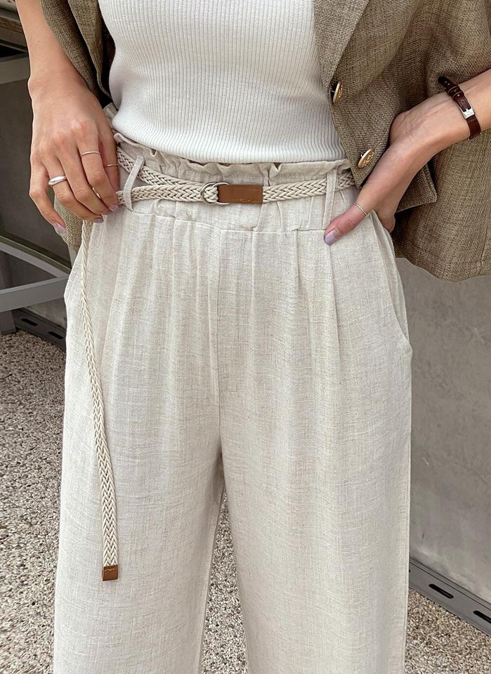 ベルト付イージーワイドパンツ・r00502 レディース 【pt】 韓国ファッション ボトムス パンツ ロング丈 ハイウエスト ウエストゴム イージー ベルト付き ワイド ストレート コットン混 無地 ナチュラル 大人 春 夏 カジュアル