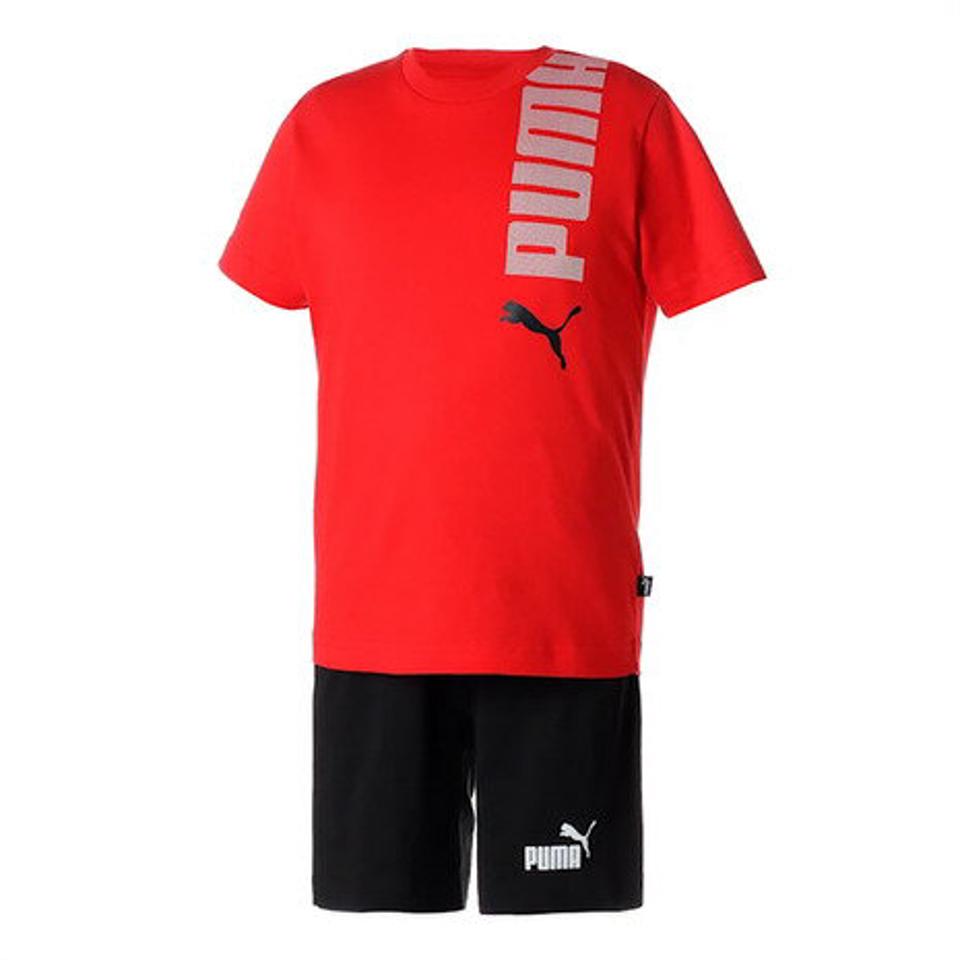 プーマ(PUMA)(キッズ)ボーイズ ロゴ ラボ 上下 2点セット Tシャツ & ショーツ 675805 11 RED