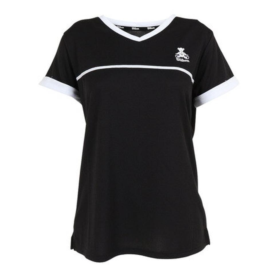ウイルソン(Wilson)(レディース)テニスウェア フェイクレイヤード 切替 Tシャツ 紫外線遮蔽率90%以上 UVカット 紫外線対策 413261-BK