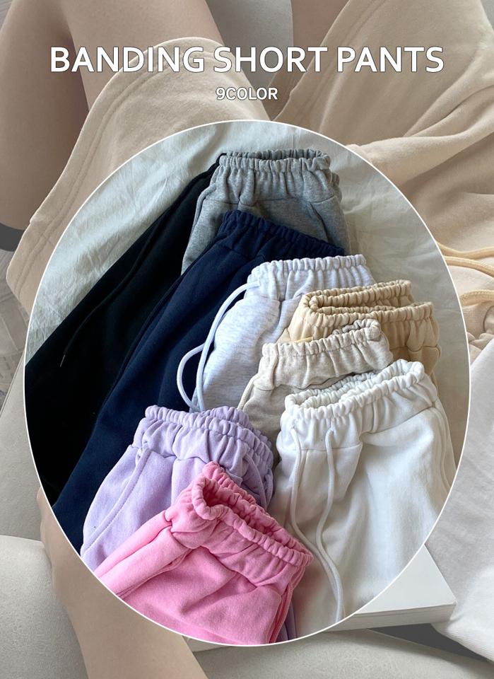 ストリングスウェットハーフパンツ・b00588 レディース 【pt】 韓国ファッション ボトムス パンツ ハーフ丈 ハイウエスト ストリング ウエストゴム スウェット ワイド 無地 パステル シンプル キュート デイリー ベーシック 春 夏 カジュアル