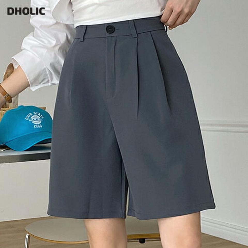 ツータックハーフスラックス・t00587 レディース 【pt】 韓国ファッション ボトムス パンツ ハーフ丈 ハイウエスト ツータック ワイド ベルトループ 無地 大人カジュアル モード デイリー シンプル お出かけ 春 夏 カジュアル