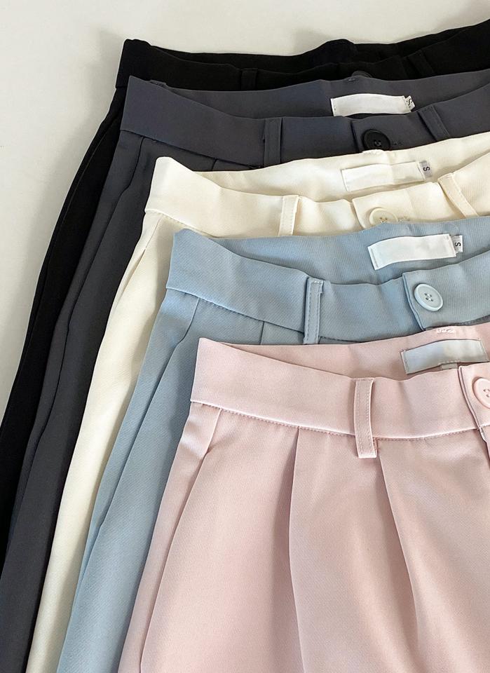 ツータックハーフスラックス・t00587 レディース 【pt】 韓国ファッション ボトムス パンツ ハーフ丈 ハイウエスト ツータック ワイド ベルトループ 無地 大人カジュアル モード デイリー シンプル お出かけ 春 夏 カジュアル