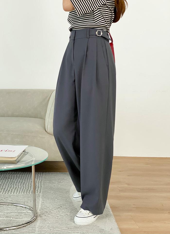 サイドベルトワイドスラックス・t00584 レディース 【pt】 韓国ファッション ボトムス パンツ ロング丈 フルレングス ハイウエスト サイドベルト ワイド ルーズフィット 無地 モード パステル ストリート お出かけ 春 夏 カジュアル