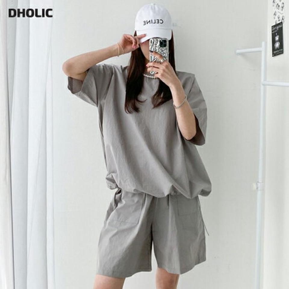 ドローコードTシャツ&ハーフパンツSET・p004849 レディース 【pt】セットアップ セット setup トップス Tシャツ 半袖 単色 無地 シンプル ベーシック ドローコード パンツ ハーフ丈 ショーパン 春 夏 カジュアル ラフ 韓国ファッション MKT