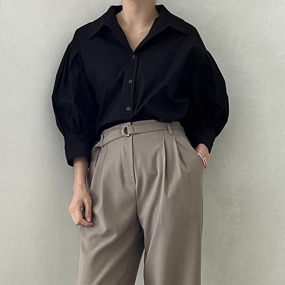 タックスリーブ6分袖シャツ・p004581 レディース 【tops】トップス シャツ 六分袖 6分袖 長袖 単色 無地 シンプル ベーシック タック ドロップショルダー 春 秋 大人 オフィス オフィスカジュアル 韓国ファッション MKT