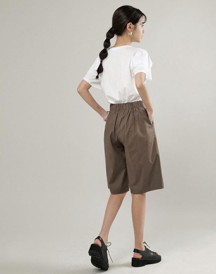 リネン混バックゴムハーフパンツ・b00740 レディース 【pt】 韓国ファッション ボトムス パンツ ハーフ丈 ハイウエスト リネン混 バックウエストゴム ワイド ストレート コットン混 無地 シンプル デイリー 大人カジュアル 春 夏 カジュアル