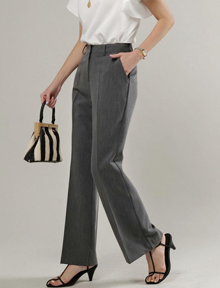 スリムフレアスラックス・t00761 レディース 【pt】 韓国ファッション ボトムス パンツ スラックス ロング丈 フルレングス ハイウエスト スリムフィット フレア レーヨン混 無地 オフィスカジュアル モード デイリー 春 夏 カジュアル