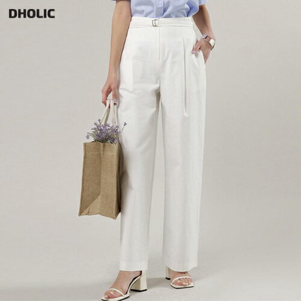 ベルト付タックチノパンツ・t00764 レディース 【pt】 韓国ファッション ボトムス パンツ ロング丈 フルレングス ハイウエスト ベルト付 タック ワイド ストレート コットン 無地 大人 モード デイリー シンプル 春 夏 カジュアル