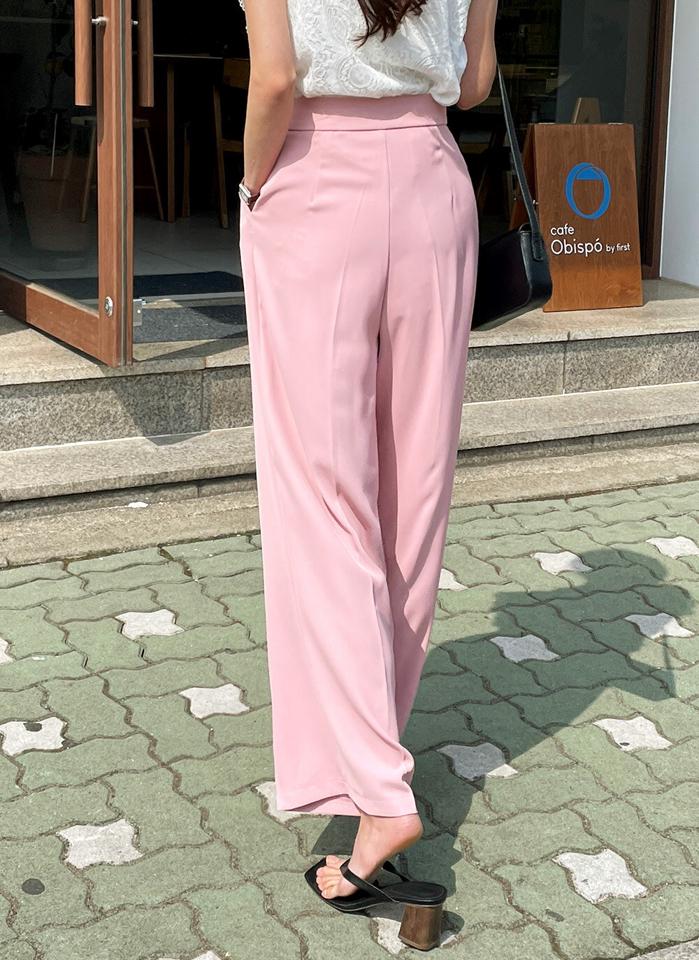 ベルトツータックスラックス・t00706 レディース 【pt】 韓国ファッション ボトムス パンツ ロング丈 フルレングス ハイウエスト サイドベルト ツータック ワイド ルーズフィット 無地 パステル 大人カジュアル モード 春 夏 カジュアル