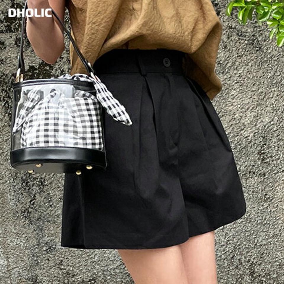 【マラソン特価】タックAラインショートパンツ・t00708 レディース 【pt】 韓国ファッション ボトムス パンツ ショート丈 ハイウエスト タック Aライン 台形 コットン 綿100 無地 モード 大人カジュアル デイリー シンプル 春 夏 カジュアル