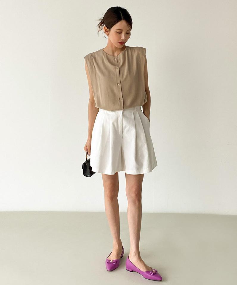 2WAYボタンノースリーブ・b00671 レディース 【tops】 韓国ファッション トップス ラウンドネック ラウンドネック ノースリーブ 股丈 2WAY ボタン ゆったり ナチュラルライン 無地 モード 大人カジュアル 春 夏 カジュアル