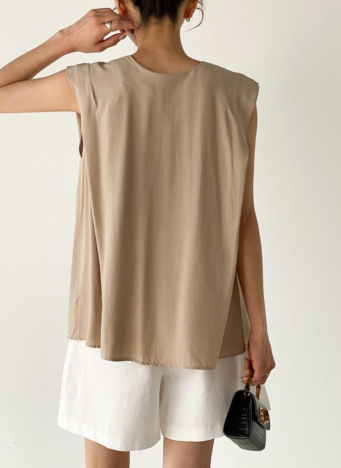 2WAYボタンノースリーブ・b00671 レディース 【tops】 韓国ファッション トップス ラウンドネック ラウンドネック ノースリーブ 股丈 2WAY ボタン ゆったり ナチュラルライン 無地 モード 大人カジュアル 春 夏 カジュアル