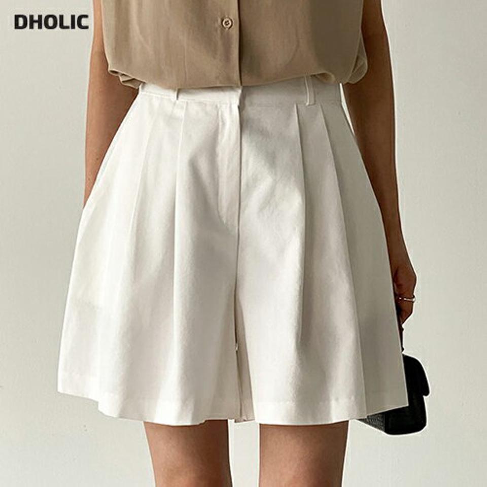 【マラソン特価】コットンショートパンツ・t00661 レディース 【pt】 韓国ファッション ボトムス パンツ ショート丈 ハイウエスト タック コットン 綿100 ワイド 台形 ベルトループ 無地 シンプル 大人カジュアル モード デイリー 春 夏 カジュアル