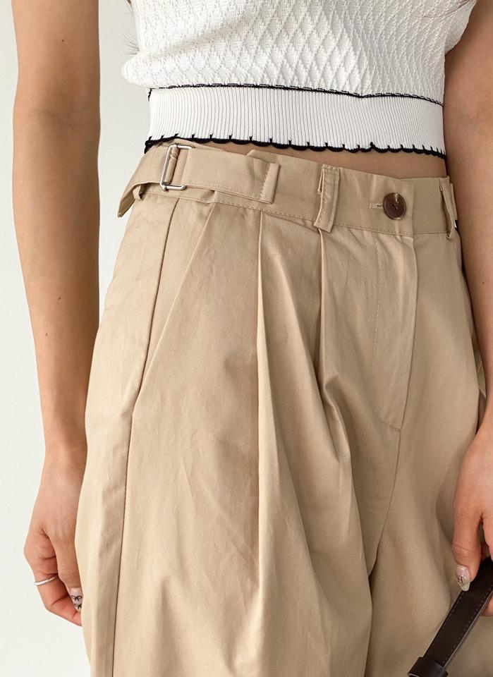 サイドベルトコットンワイドパンツ・t00662 レディース 【pt】 韓国ファッション ボトムス パンツ ロング丈 フルレングス ハイウエスト サイドベルト コットン 綿100 ワイド ストレート 無地 大人カジュアル デイリー 春 夏 カジュアル