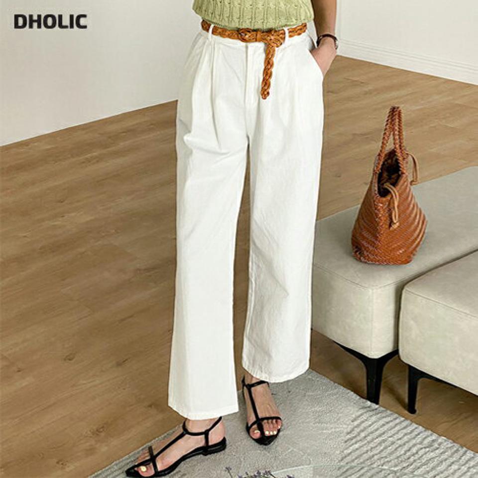 タックイージーコットンパンツ・r00494 レディース 【pt】 韓国ファッション ボトムス パンツ ロング丈 9分丈 ハイウエスト タック イージー バックウエストゴム ワイド ストレート コットン 綿100 無地 シンプル 大人 春 夏 カジュアル