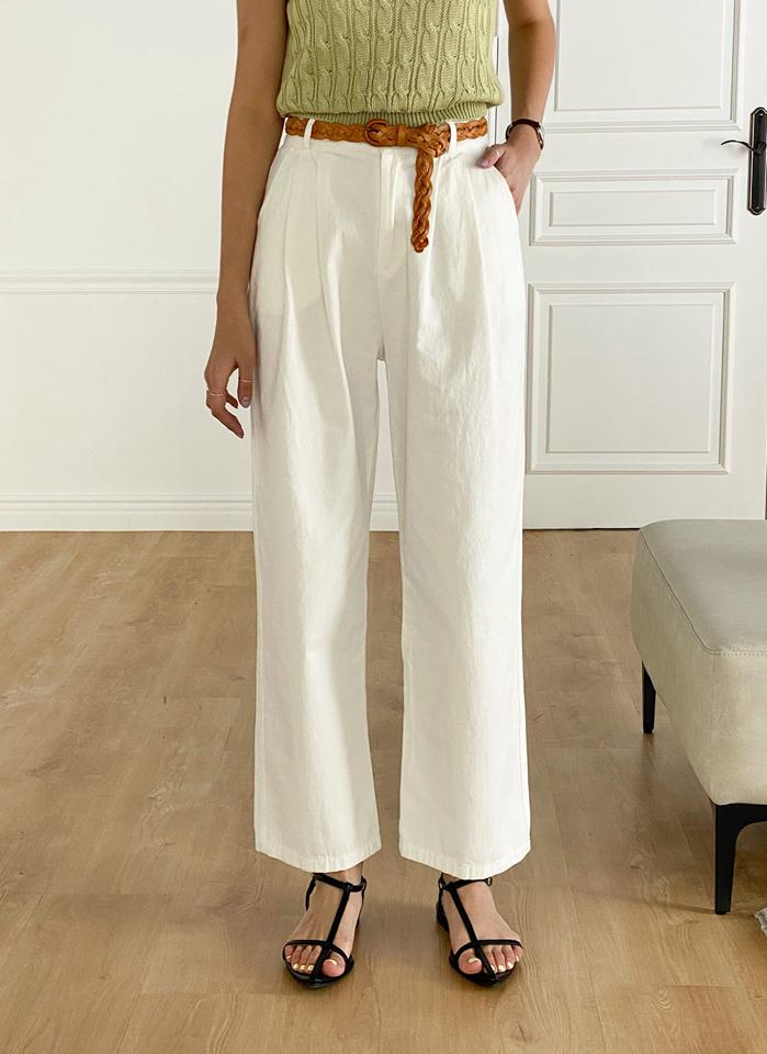 タックイージーコットンパンツ・r00494 レディース 【pt】 韓国ファッション ボトムス パンツ ロング丈 9分丈 ハイウエスト タック イージー バックウエストゴム ワイド ストレート コットン 綿100 無地 シンプル 大人 春 夏 カジュアル